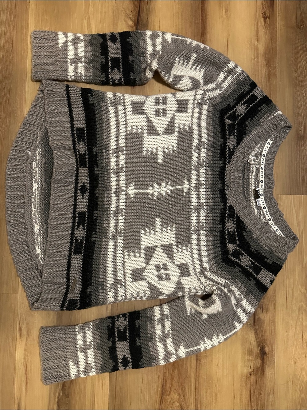 Roxy Gray, Black & White Geometric Crewneck Sweater